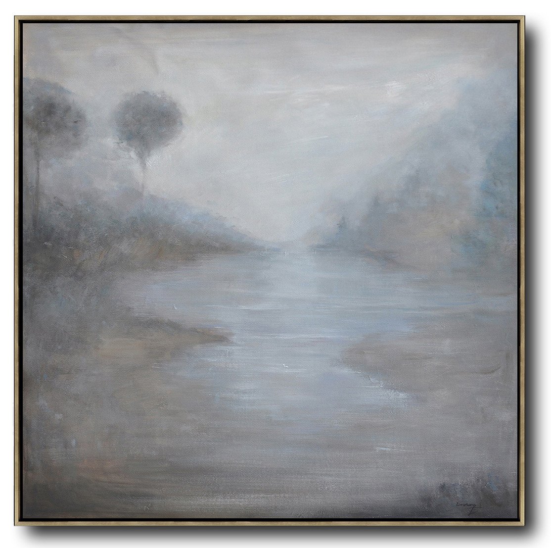 Extra Large Canvas Art,Abstract Landscape Oil Painting,Canvas Wall Art,Grey,White,Black.etc